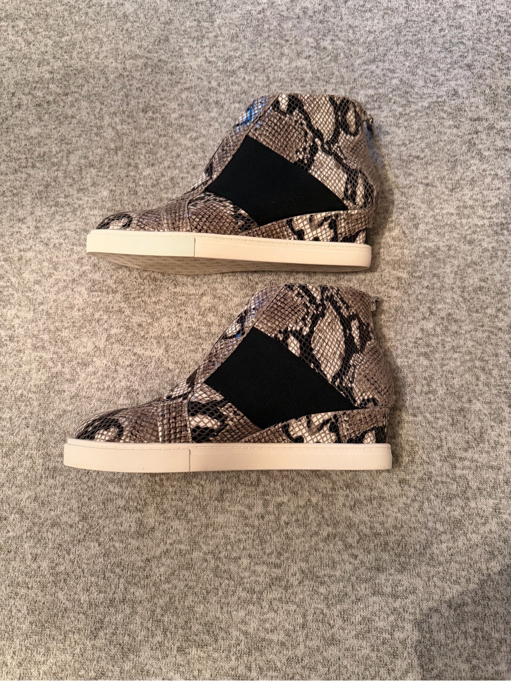 Paolo Snake-Print Wedge Sneakers in Black and Cream